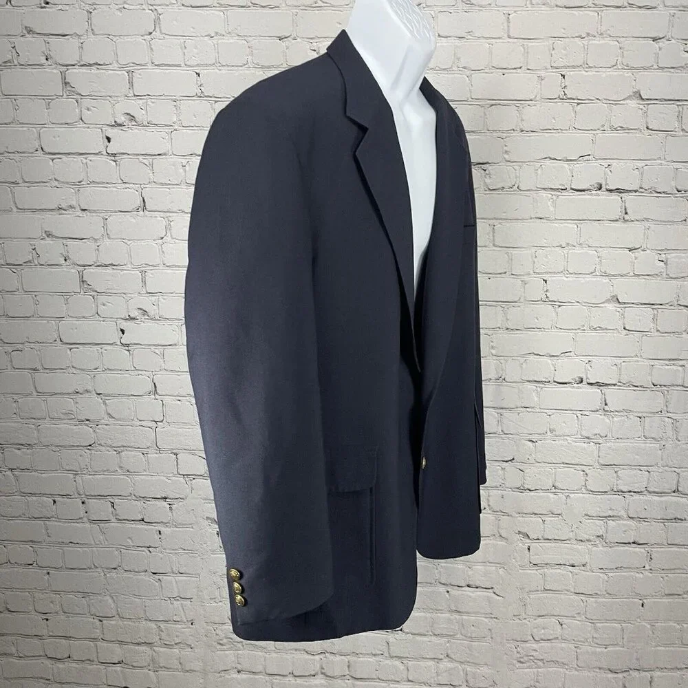 Reed St James Navy Gold 2 Button Vented Easy Care Sports Coat Blazer USA Size 44
